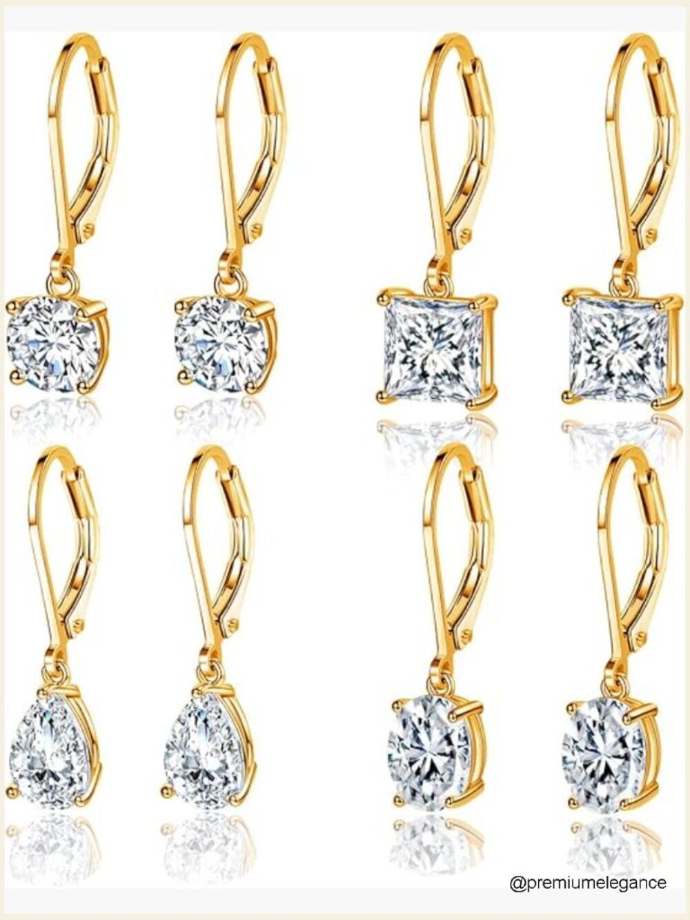 4 Pairs Leverback Drop Earrings Set CZ Dangle Gold Plated Hypoallergenic